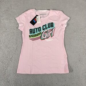 NASCAR Auto Club Speedway Shirt Girls Medium Pink Racing Graphic Tee 100% Cotton